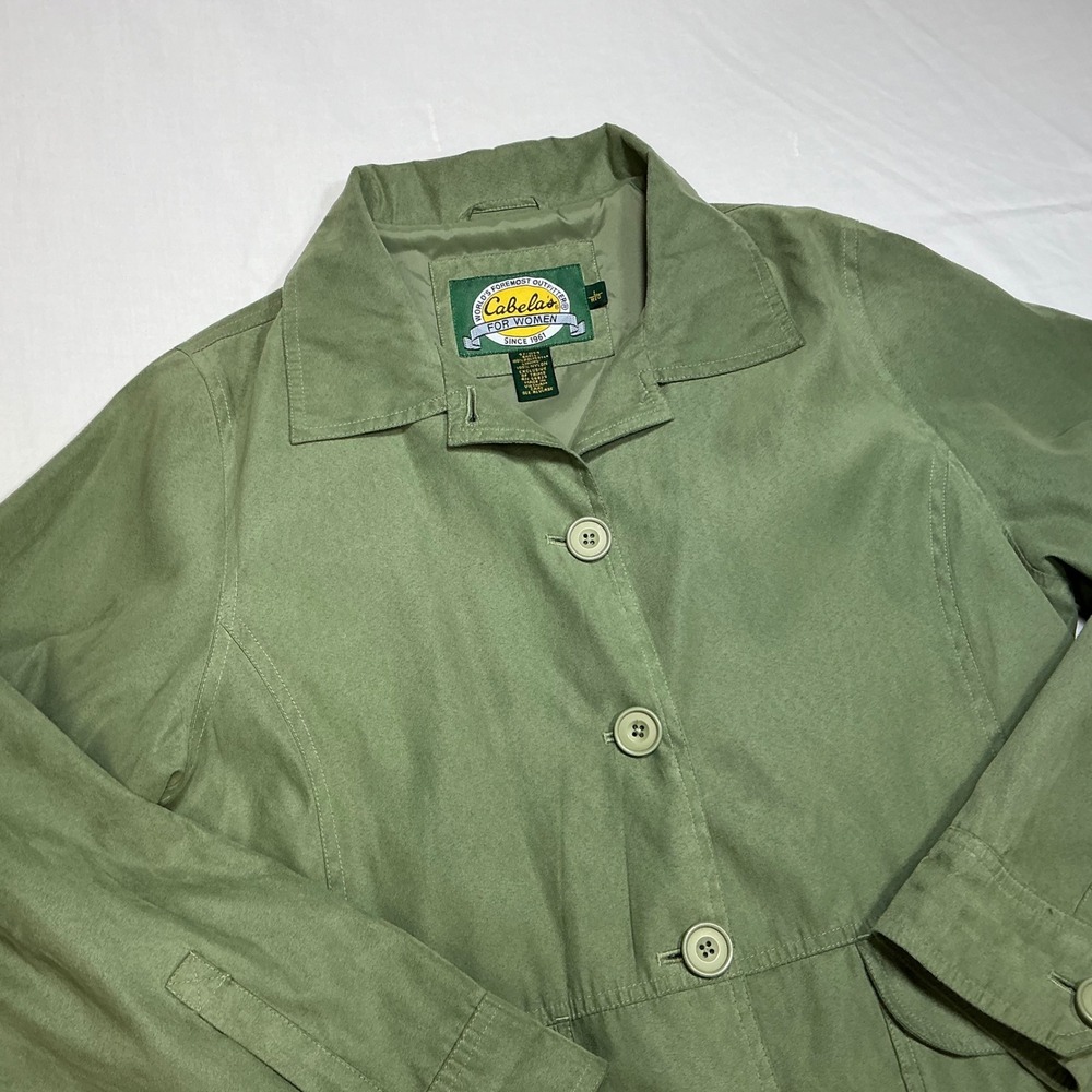 Cabelas Sage Green Button Up Jacket Collared Outdoor Coat Womens L - Picture 8 of 12